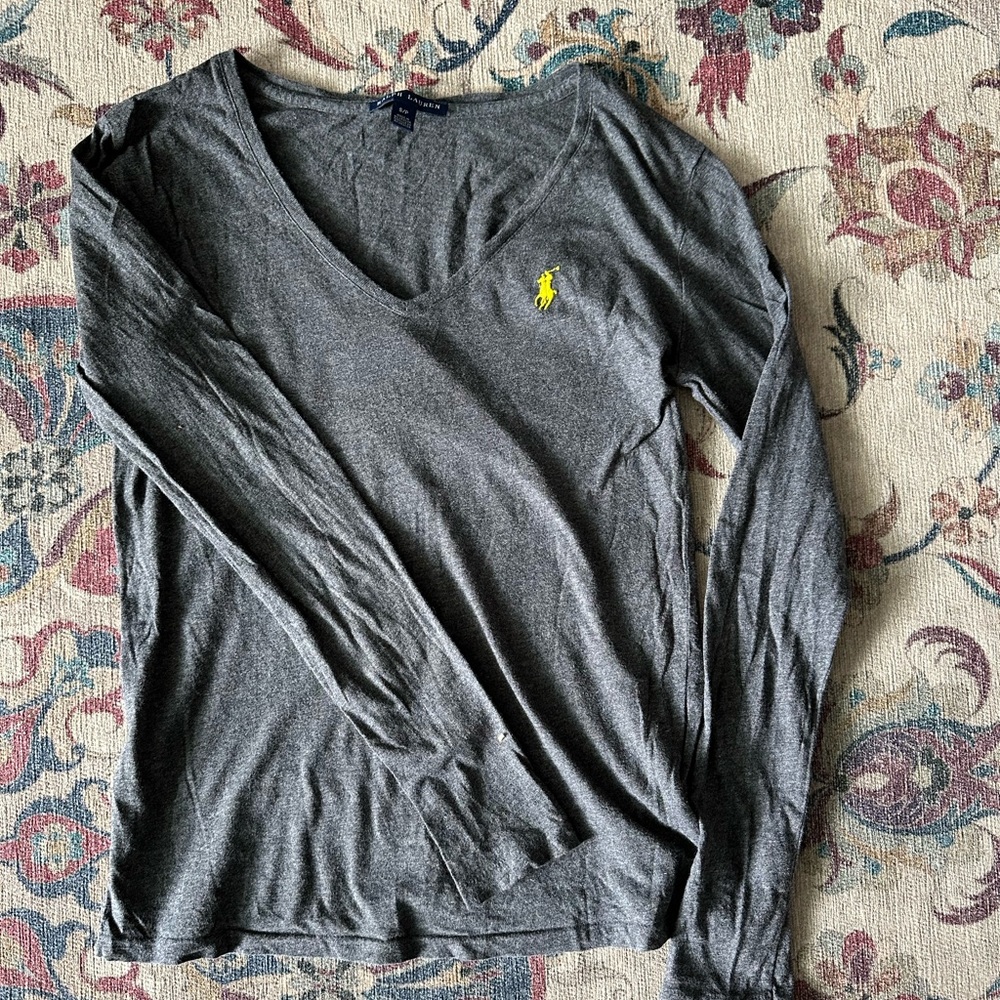 Ralph Lauren Grey V-Neck Long Sleeve T-Shirt